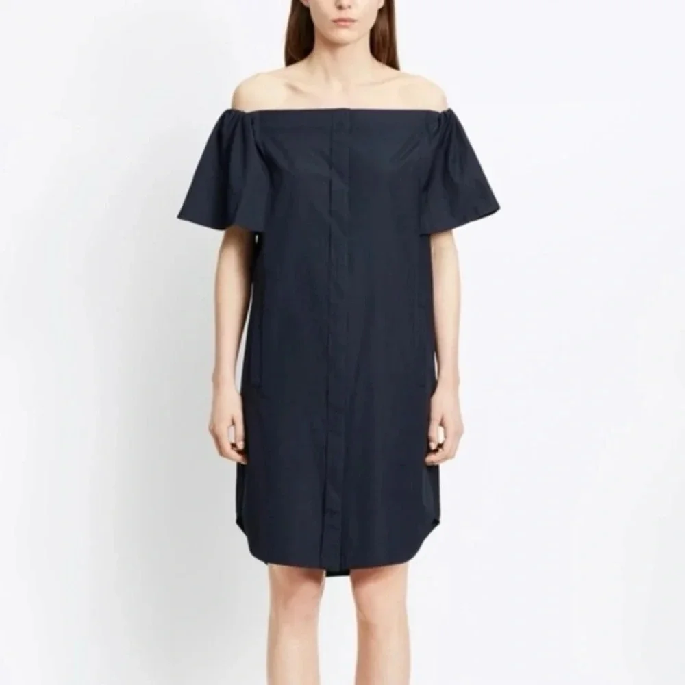 Vince Navy Blue Cotton Off Shoulder Mini Dress w/ Pockets Size 00 - Picture 1 of 6